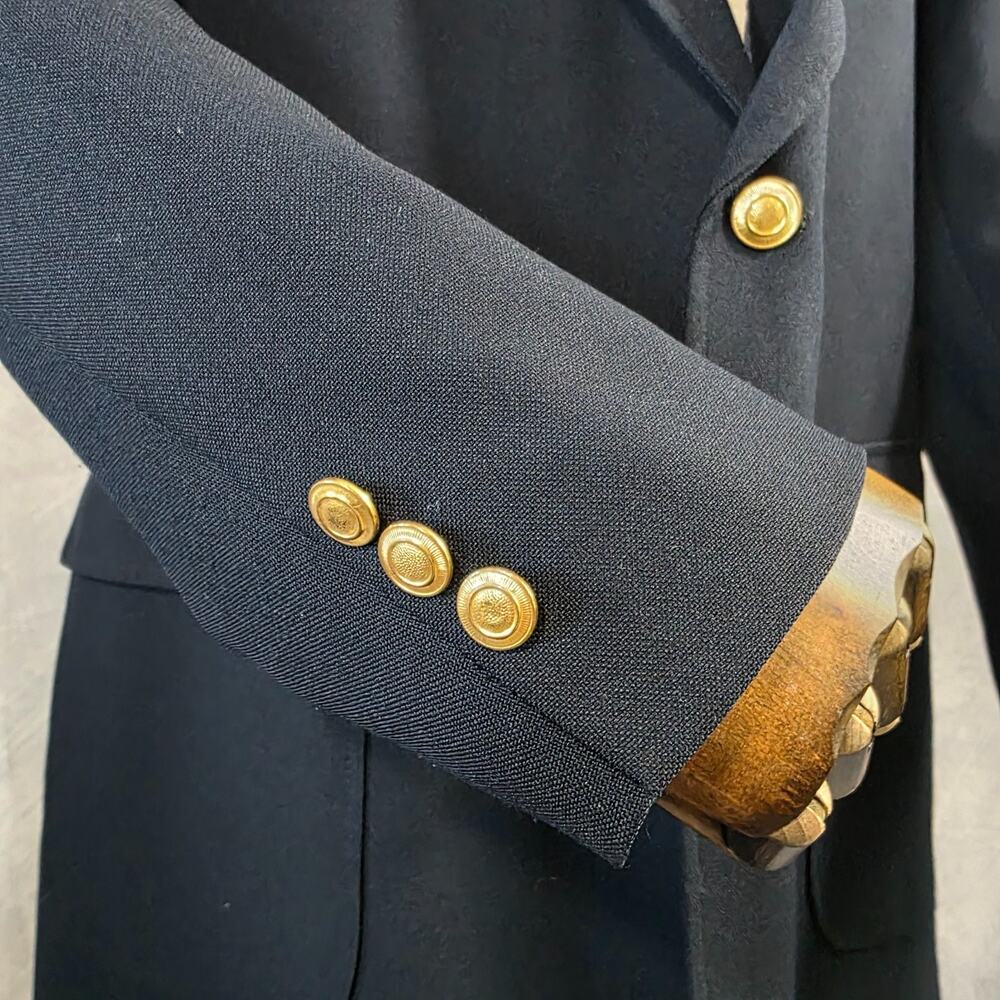 Vintage Perma-Prest Blazer Mens 46 Long Navy Gold Buttons USA Classic Collection - Picture 2 of 16